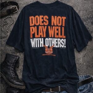 Vintage 90s Big Johnson Motorcycles Tee XXL Biker Does Not Play Well With Others